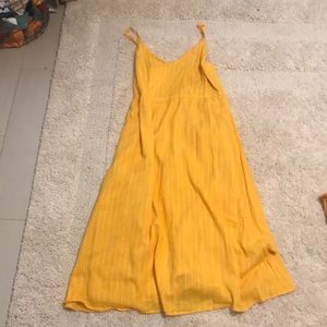 Yellow and white striped midi dress
